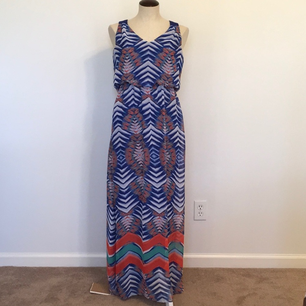 Bisou Bisou Multicolored Halter Maxi Dress Sz 6